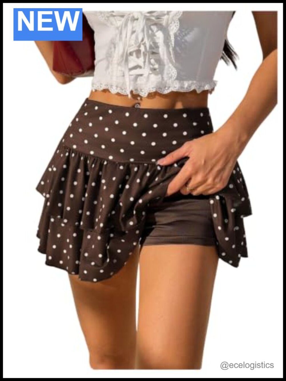 Women's Polka Dot Mini Skirt High Waist A-Line with Ruffle Hem and Shorts
